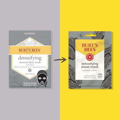 Burt's Bees Detoxifying Charcoal Facial Sheet Mask, 1 Count, Pack of 4