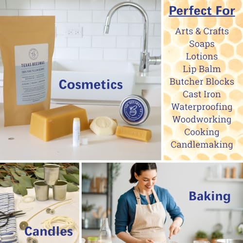 The Beeswax Co Pure Texas Beeswax Block - Premium Food Grade, Naturally Filtered, Honey Scented - 1lb