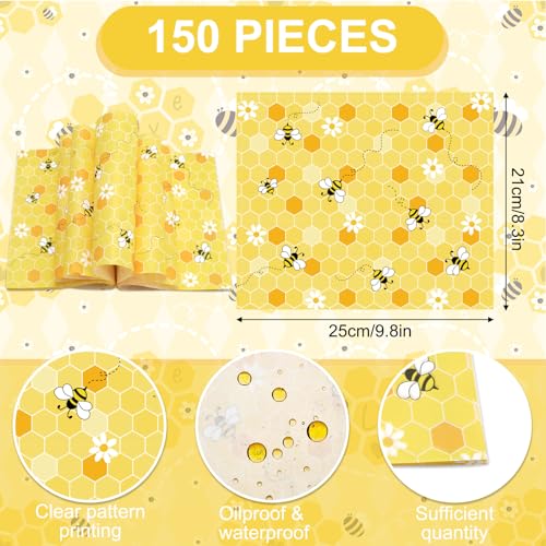 150Pcs Yellow Honeycomb Bee Wax Paper for Sandwich Wraps Party Kitchen Supplies