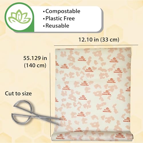Organic Cotton Beeswax Food Wrap, Eco-Friendly Reusable, 13in x 55in