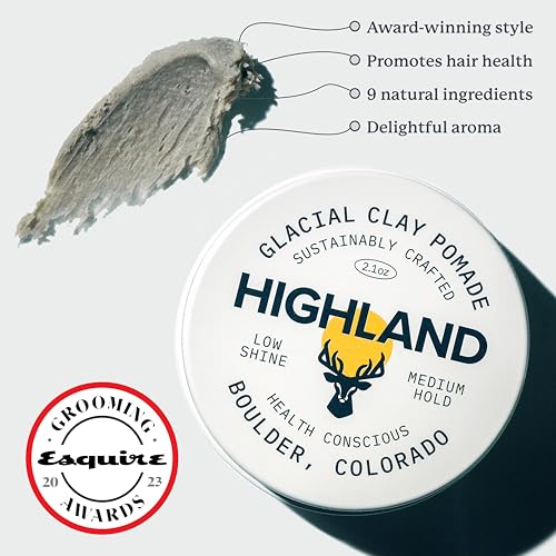 Highland Glacial Hair Clay Pomade - Award-Winning Men's & Women's Styling Clay, Natural & Organic Ingredients