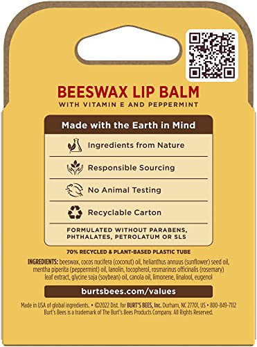 Burts Bees Unisex Beeswax Lip Balm Pack - 4 x 0.15 oz